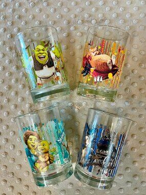 4 Shrek drinking glasses from McDonald's, released in 2007